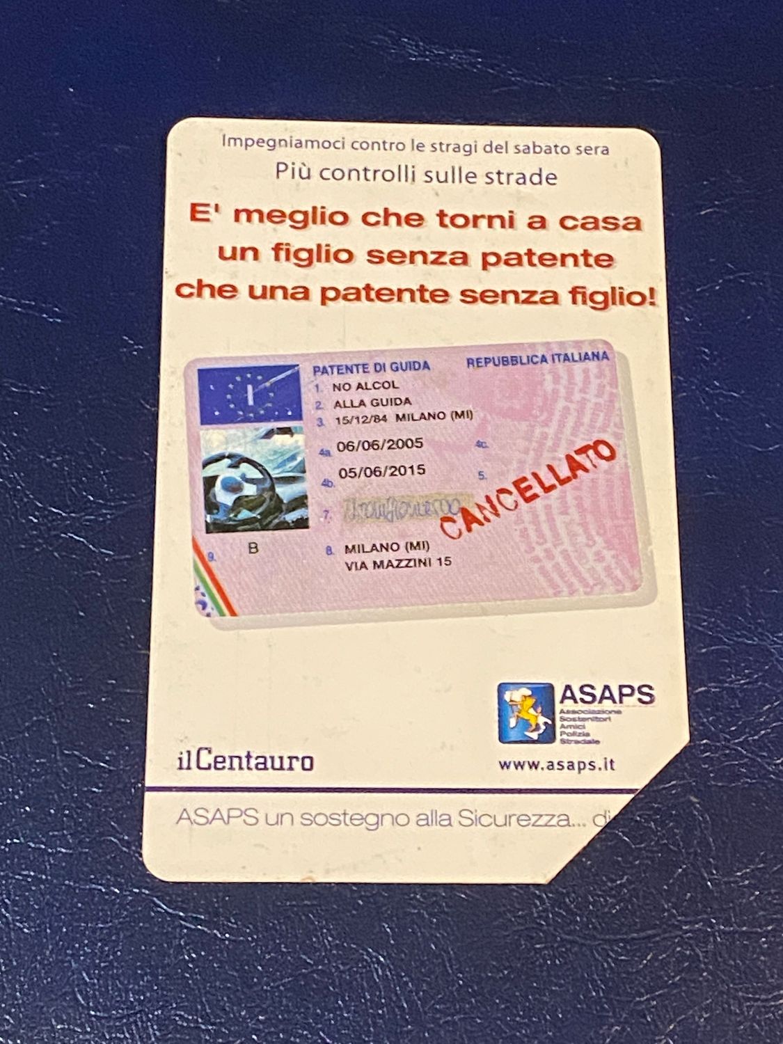 Scheda telefonica - Asaps.It Usata 5€ Scad.31/12/2008 Tir: 300.000