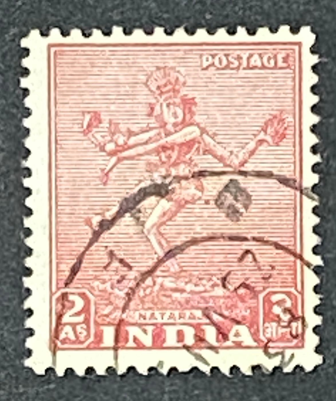 Francobollo India 1949 Shiva Nataraja Danza Cosmica 2 As 2 Annas Usato Francobollo India 1949 Shiva Nataraja Danza Cosmica 2 As 2 Annas Usato