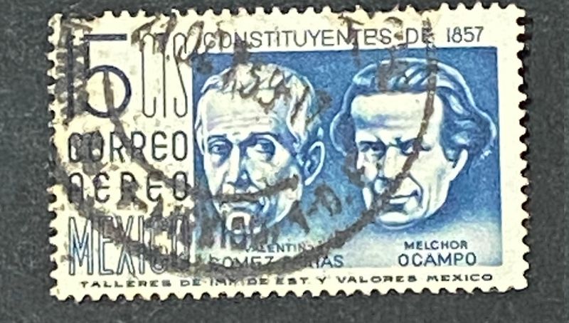 Francobollo Messico 1957 Constituyentes Gomez Farias Ocampo Correo Aereo 15 Cts Usato Francobollo Messico 1957 Constituyentes Gomez Farias Ocampo Correo Aereo 15 Cts Usato