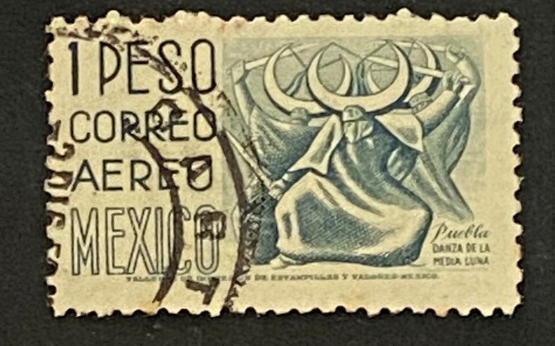 Francobollo Messico 1950 Danza de la Media Luna Puebla Correo Aereo 1 Peso Usato Francobollo Messico 1950 Danza de la Media Luna Puebla Correo Aereo 1 Peso Usato