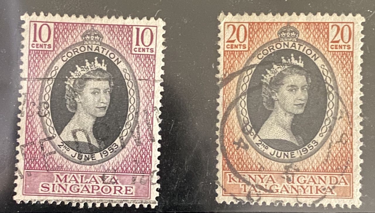 Coppia Francobolli Incoronazione Elisabetta II 1953 Singapore Kenya Uganda Tanganica Usati Coppia Francobolli Incoronazione Elisabetta II 1953 Singapore Kenya Uganda Tanganica Usati