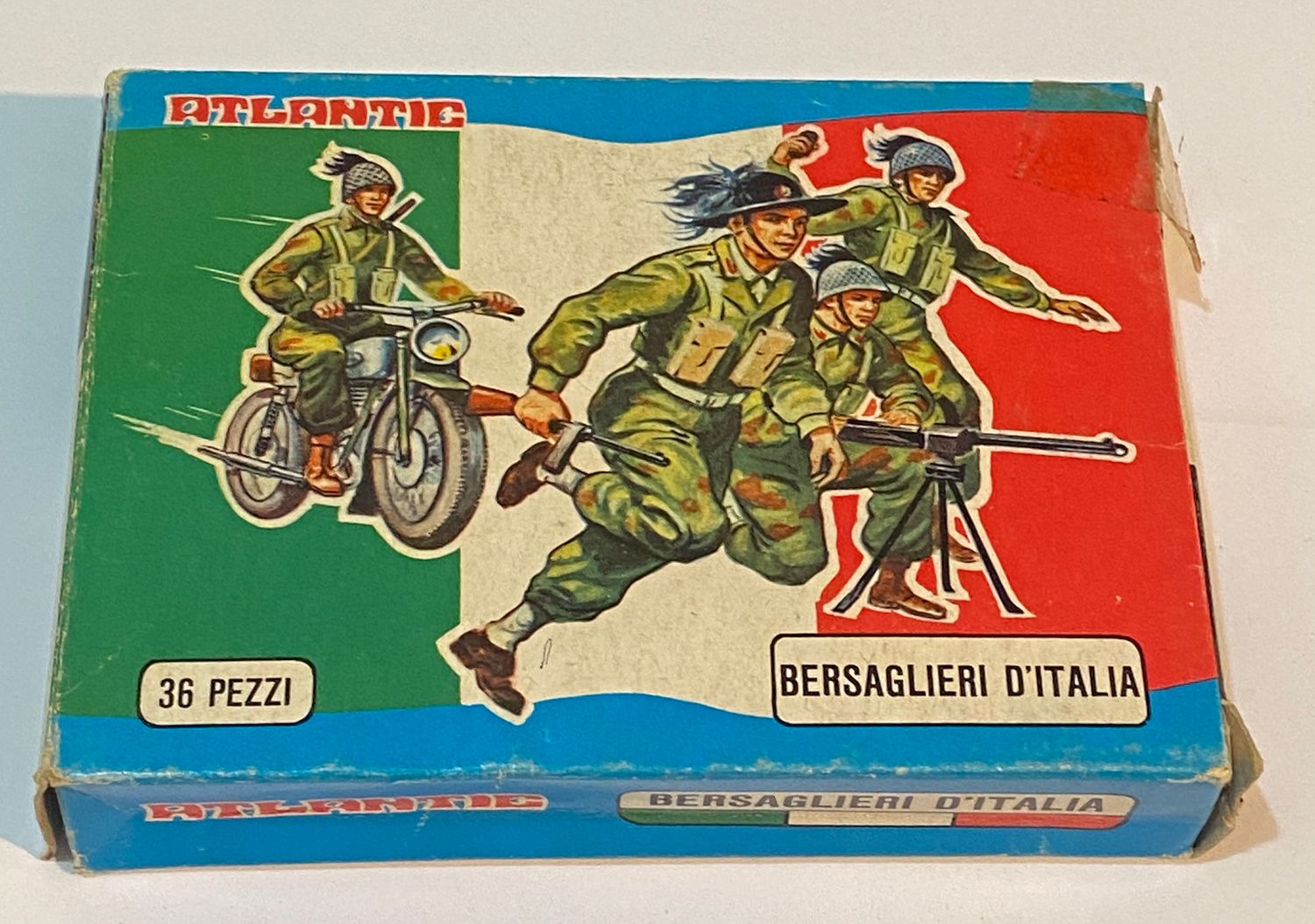 Soldatini Atlantic 9001 Bersaglieri d'Italia Scala HO Moto Piumetto Vintage Box Soldatini Atlantic 9001 Bersaglieri d'Italia Scala HO Moto Piumetto Vintage Box