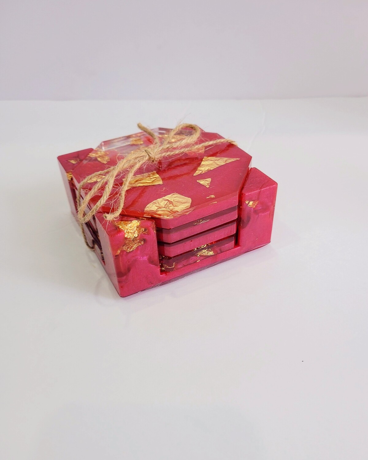 4 pack resin coaster set with holder