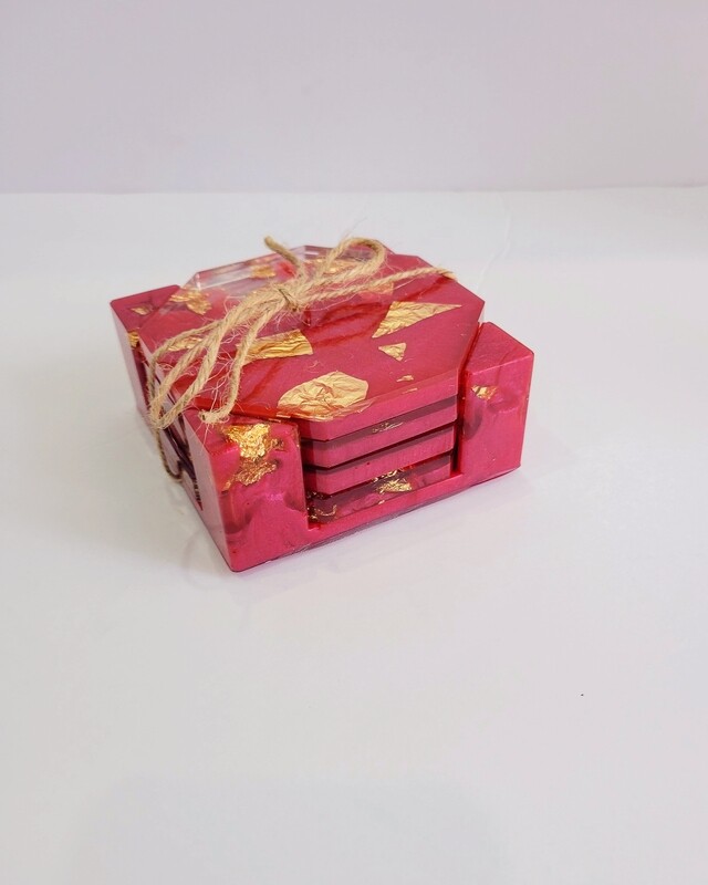 4 pack resin coaster set with holder