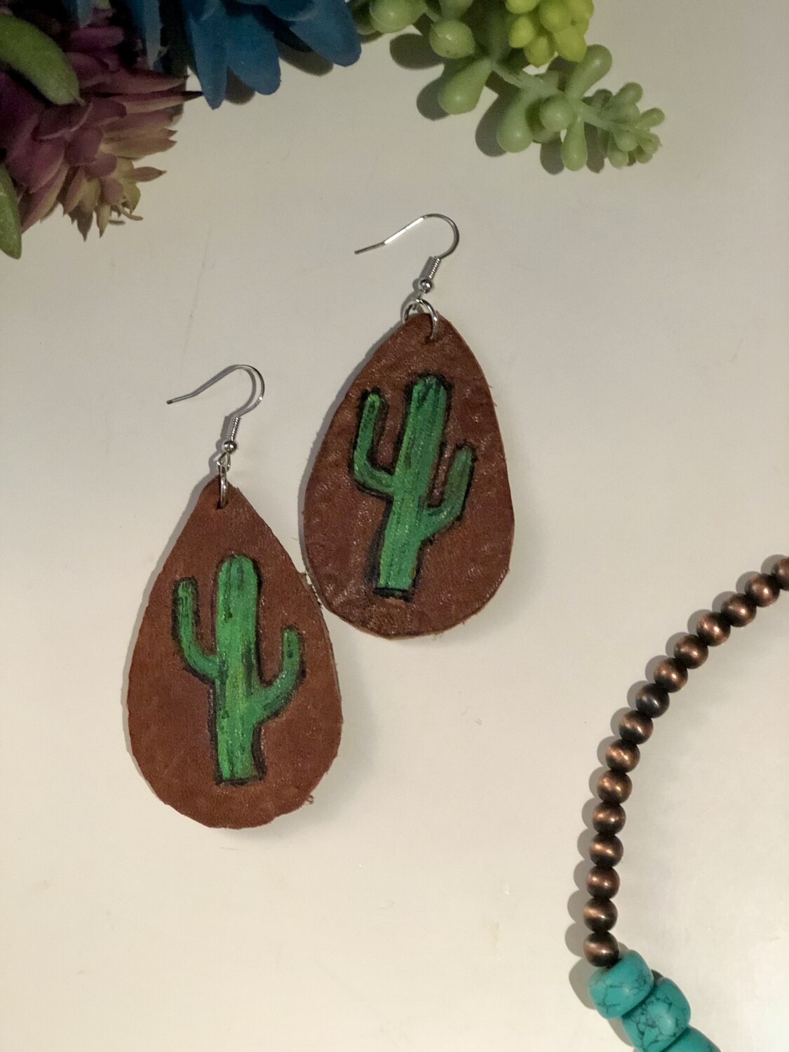 Tooled cactus earrings