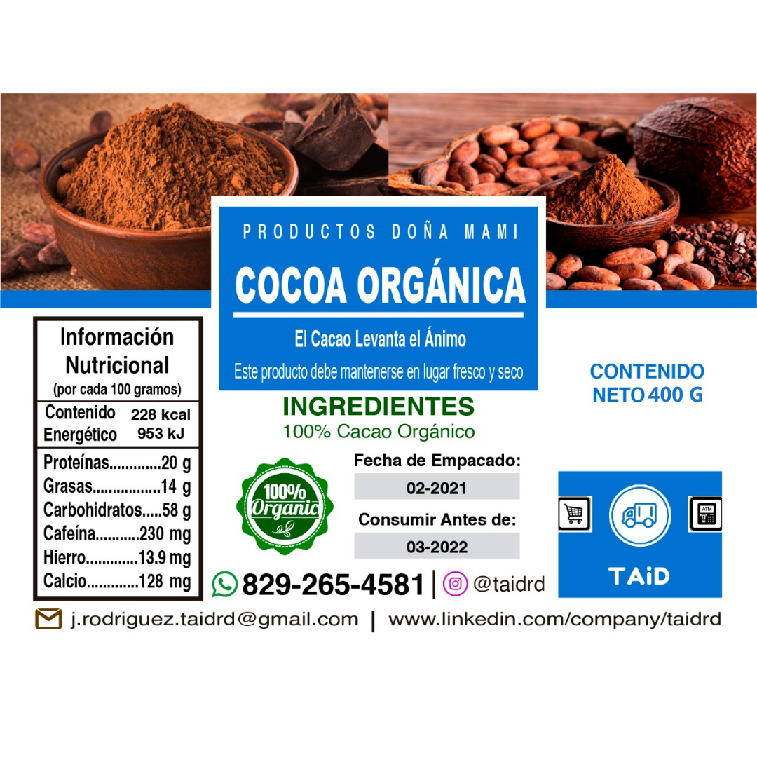 Productos Doña Mami, Cocoa Orgánica (400 g, 200 g, 100 g)