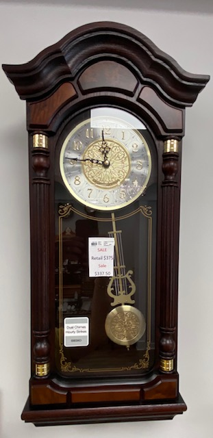 Seiko Stately Dark Brown Solid Oak Case Wall Clock with Pendulum and Chime