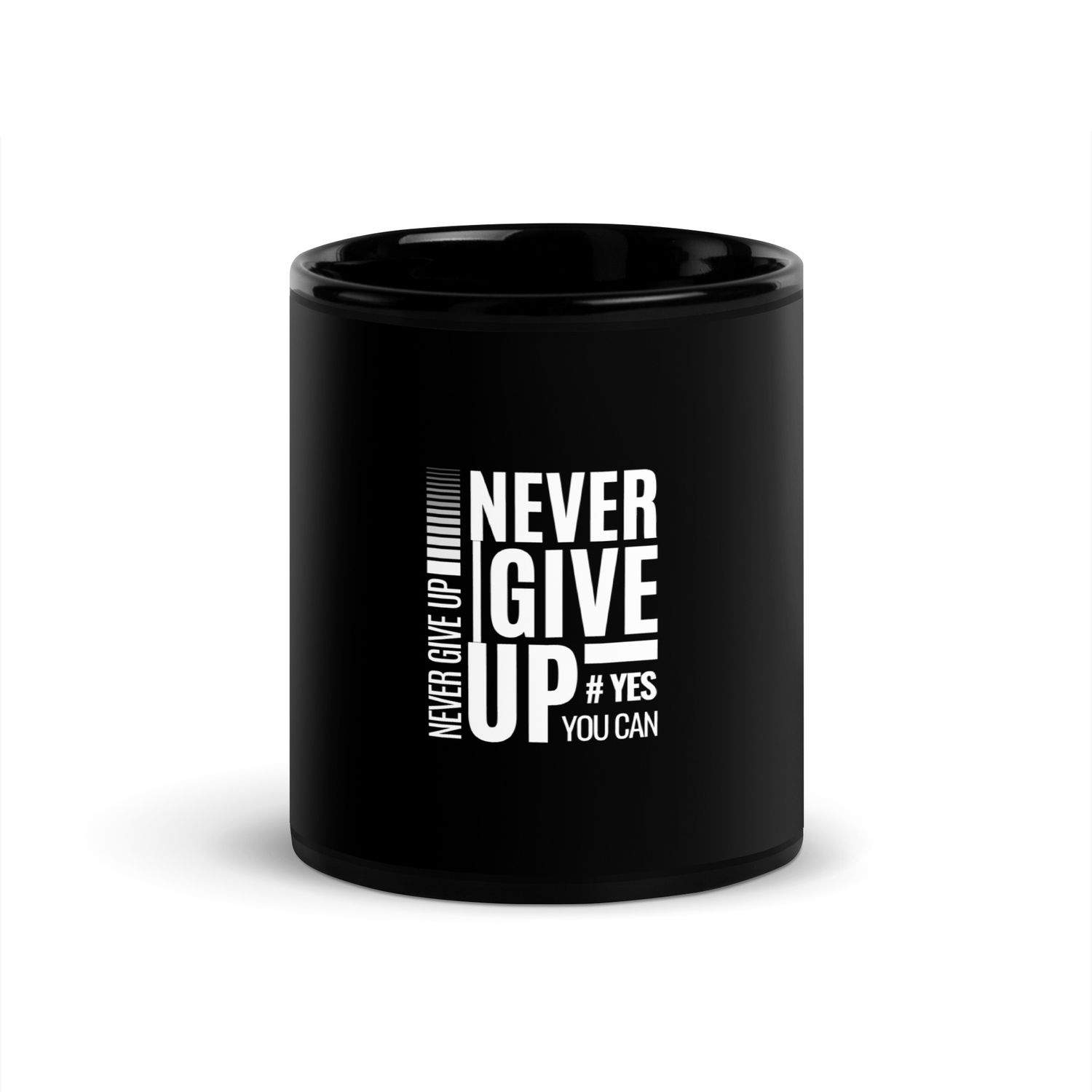 Don't Give Up Black Glossy Mug