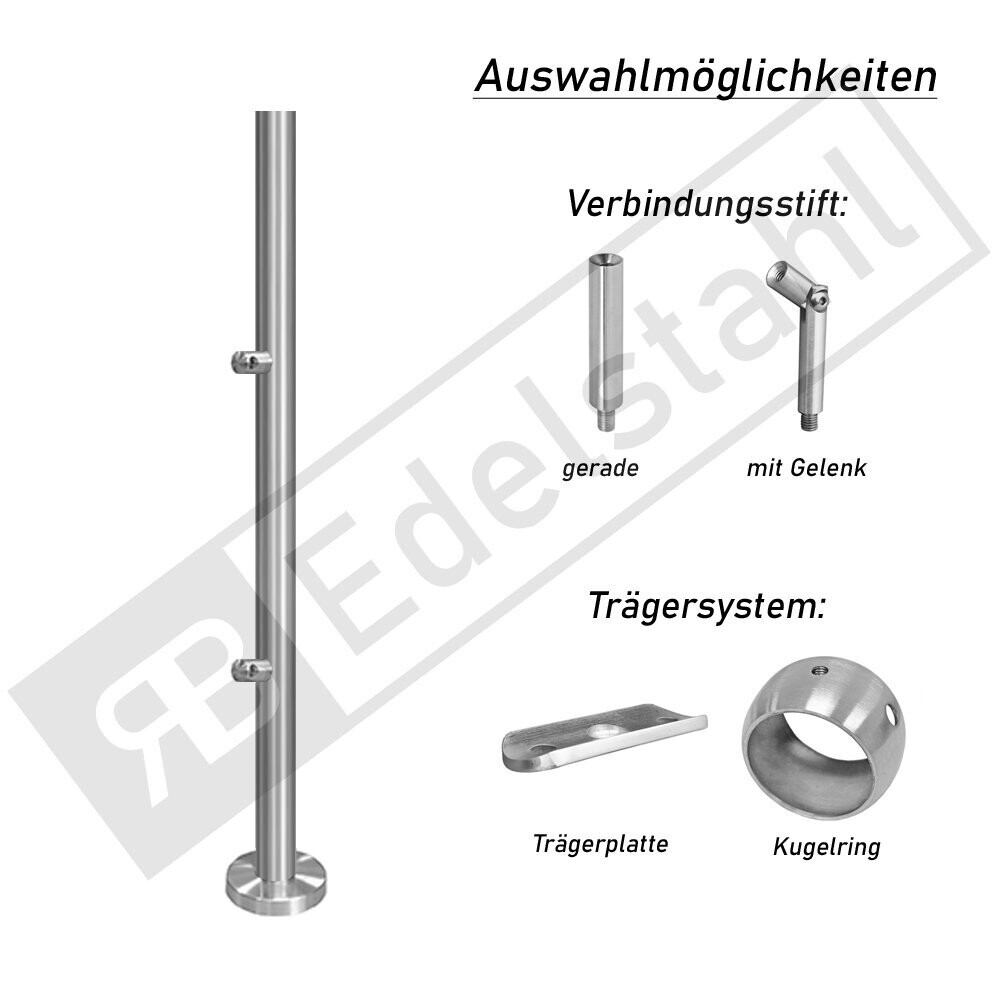 Pfosten mit 2 Querstabhaltern - aufgesetzte Montage