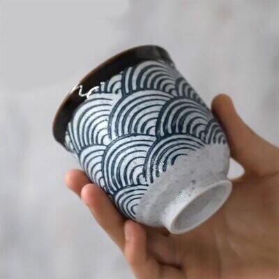 Japanese Seigaiha Wave Ceramic Tea Cup