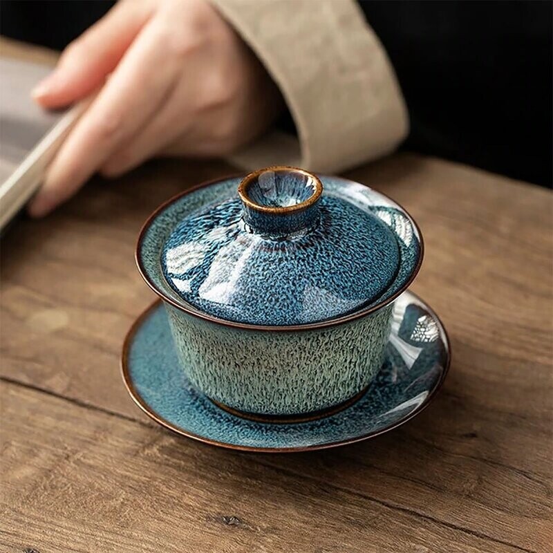 Blue Ceramic Gaiwan & Saucer