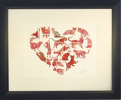 Vintage Postage Stamp Art - &quot;Cat Heart&quot;