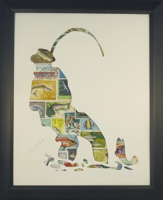 Vintage Postage Stamp Art - &quot;Fisherman&quot;