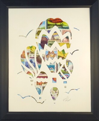 Vintage Postage Stamp Art - &quot;Hot Air Balloons&quot;