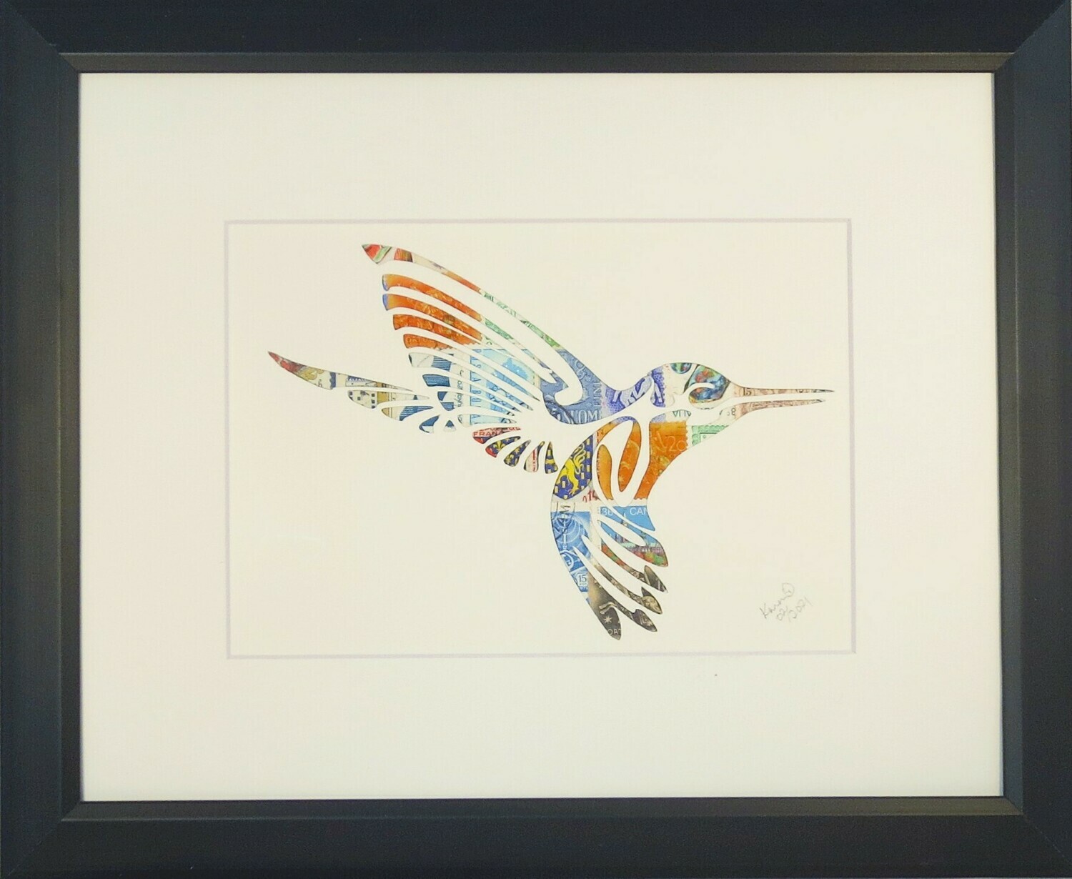 Vintage Postage Stamp Art - &quot;Humming Bird&quot;
