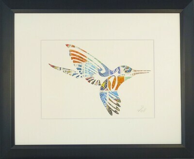 Vintage Postage Stamp Art - &quot;Humming Bird&quot;