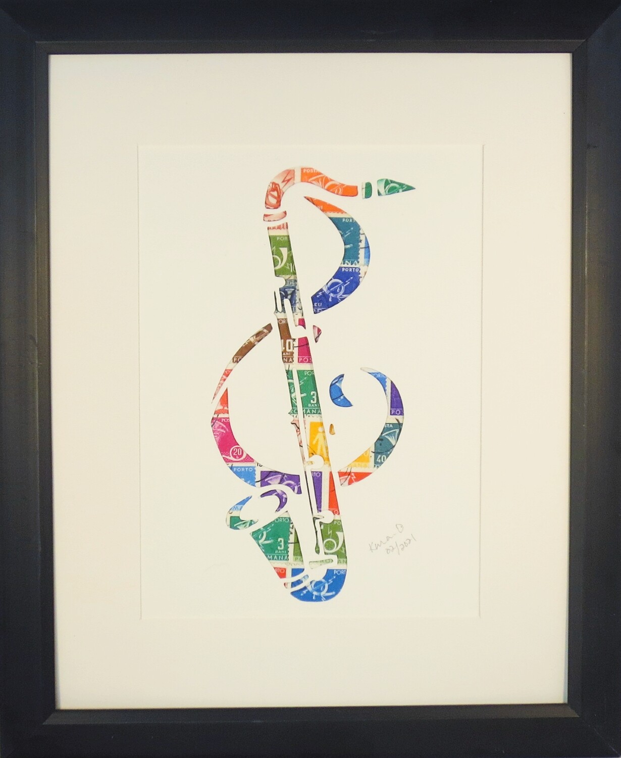 Vintage Postage Stamp Art - &quot;Bass Clarinet&quot;
