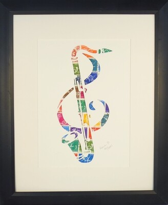 Vintage Postage Stamp Art - &quot;Bass Clarinet&quot;