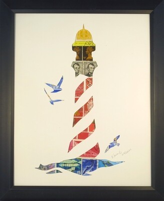 Vintage Postage Stamp Art - &quot;Lighthouse&quot;
