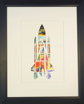 Vintage Postage Stamp Art - &quot;Space Ship&quot;