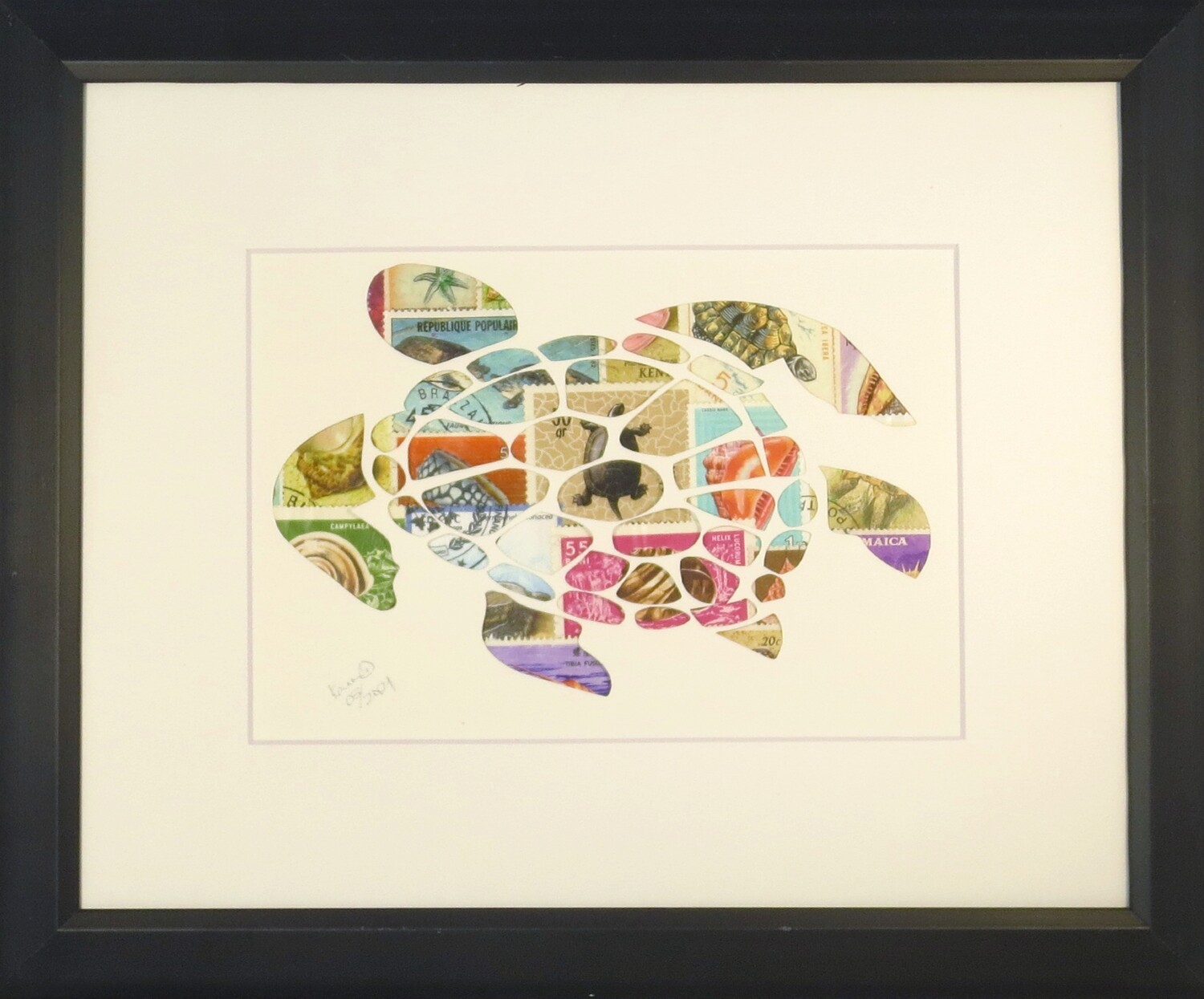 Vintage Postage Stamp Art - &quot;Sea Turtle&quot;