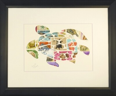 Vintage Postage Stamp Art - &quot;Sea Turtle&quot;