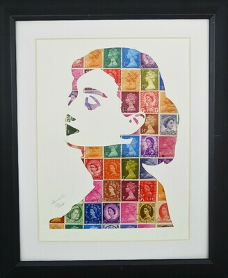Vintage Postage Stamp Art - &quot;Audrey Hepburn&quot;