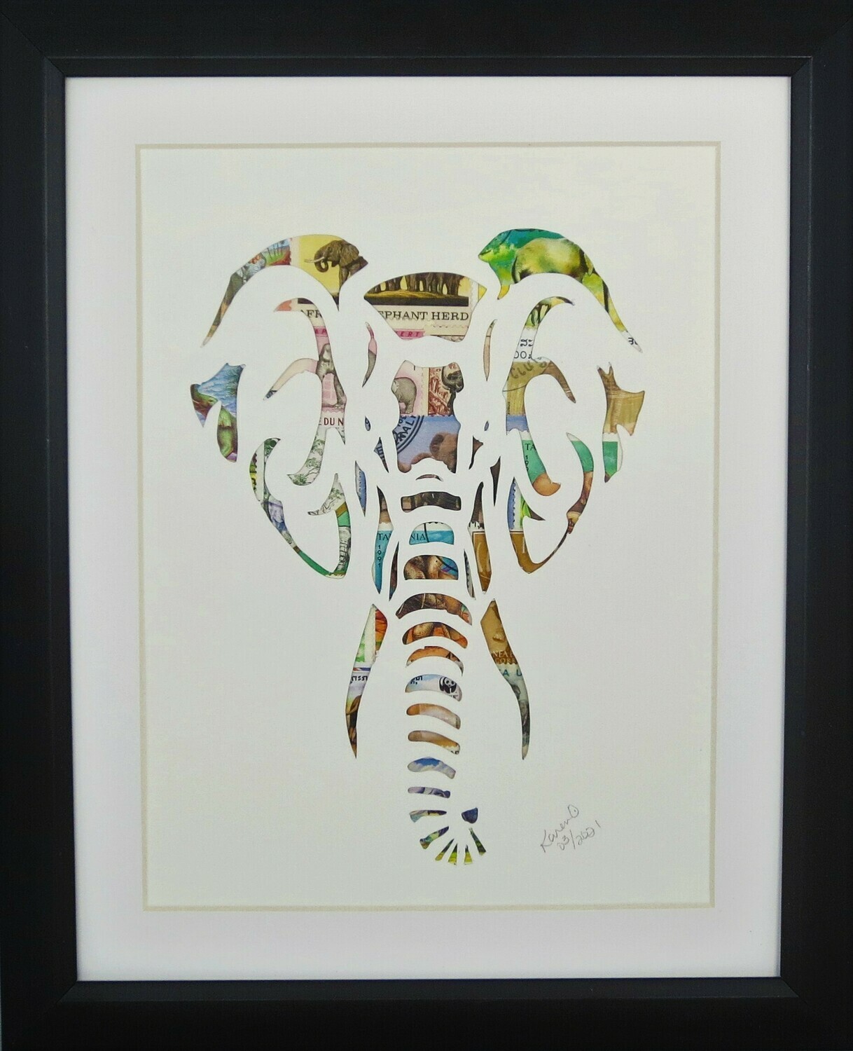 Vintage Postage Stamp Art - &quot;Elephant Head&quot;