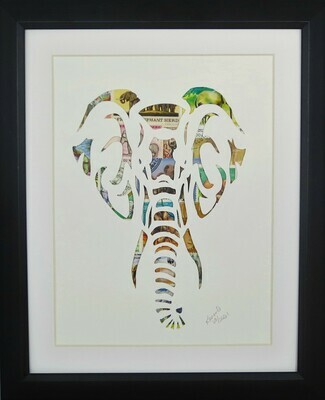 Vintage Postage Stamp Art - &quot;Elephant Head&quot;