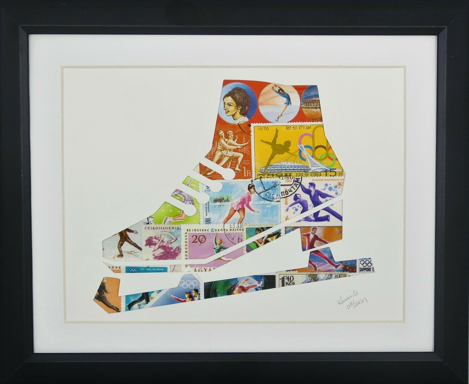 Vintage Postage Stamp Art - &quot;Ice Skate&quot;