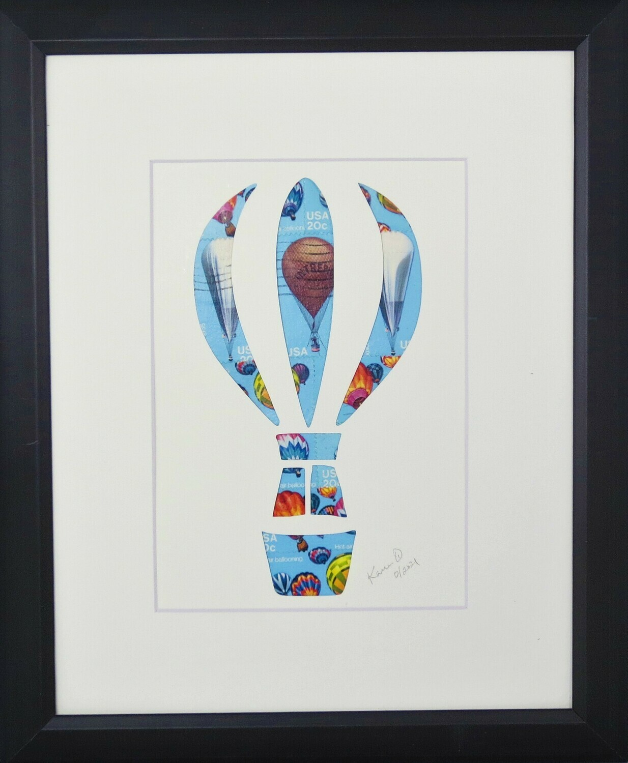 Vintage Postage Stamp Art - &quot;Hot Air Balloon&quot;