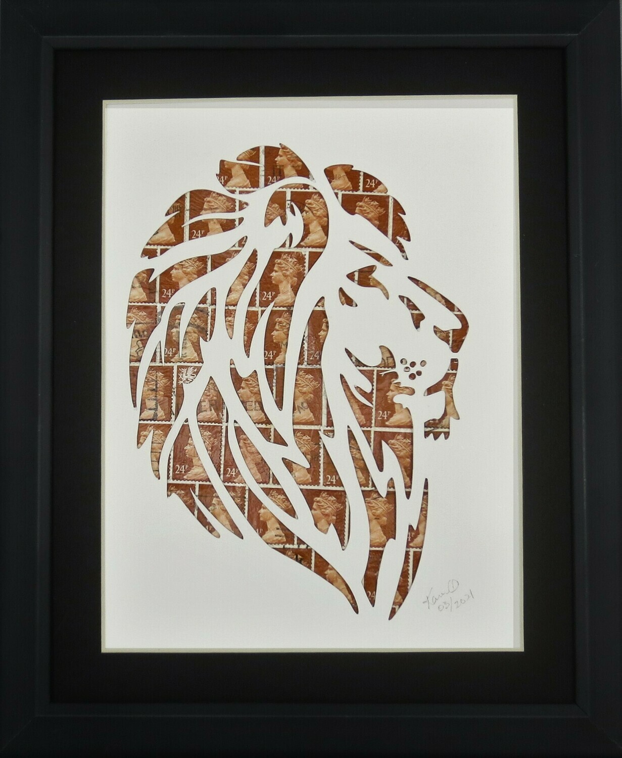 Vintage Postage Stamp Art - &quot;Lion Head&quot;