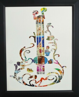 Vintage Postage Stamp Art - &quot;Guitar&quot;