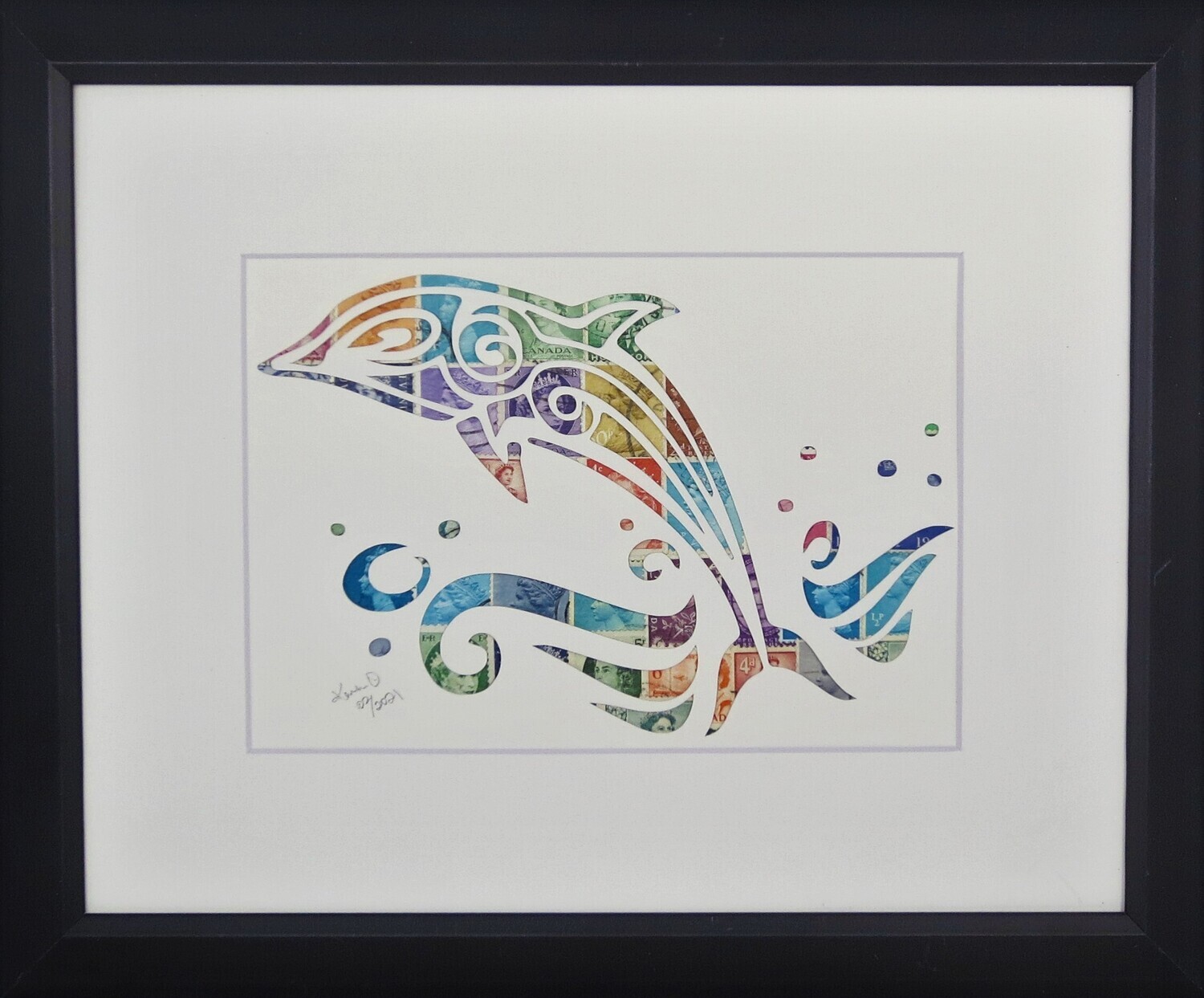 Vintage Postage Stamp Art - &quot;Dolphin&quot;