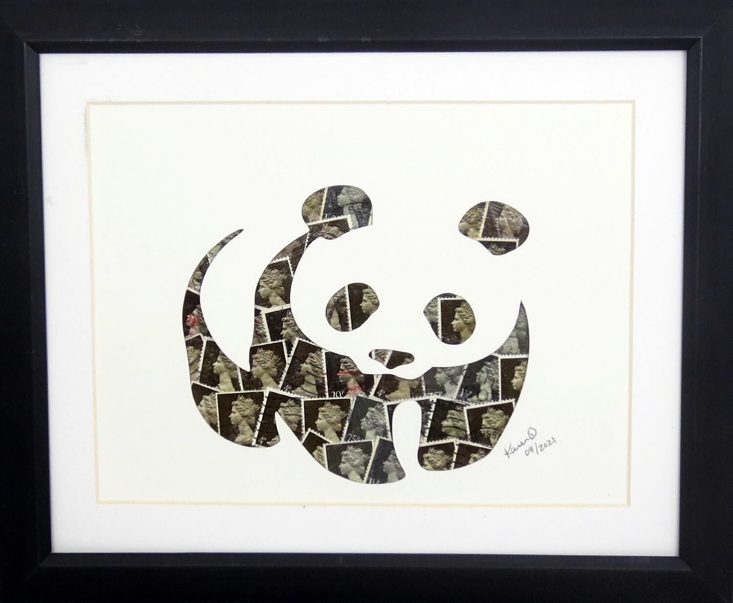 Vintage Postage Stamp Art - &quot;Panda Bear&quot;