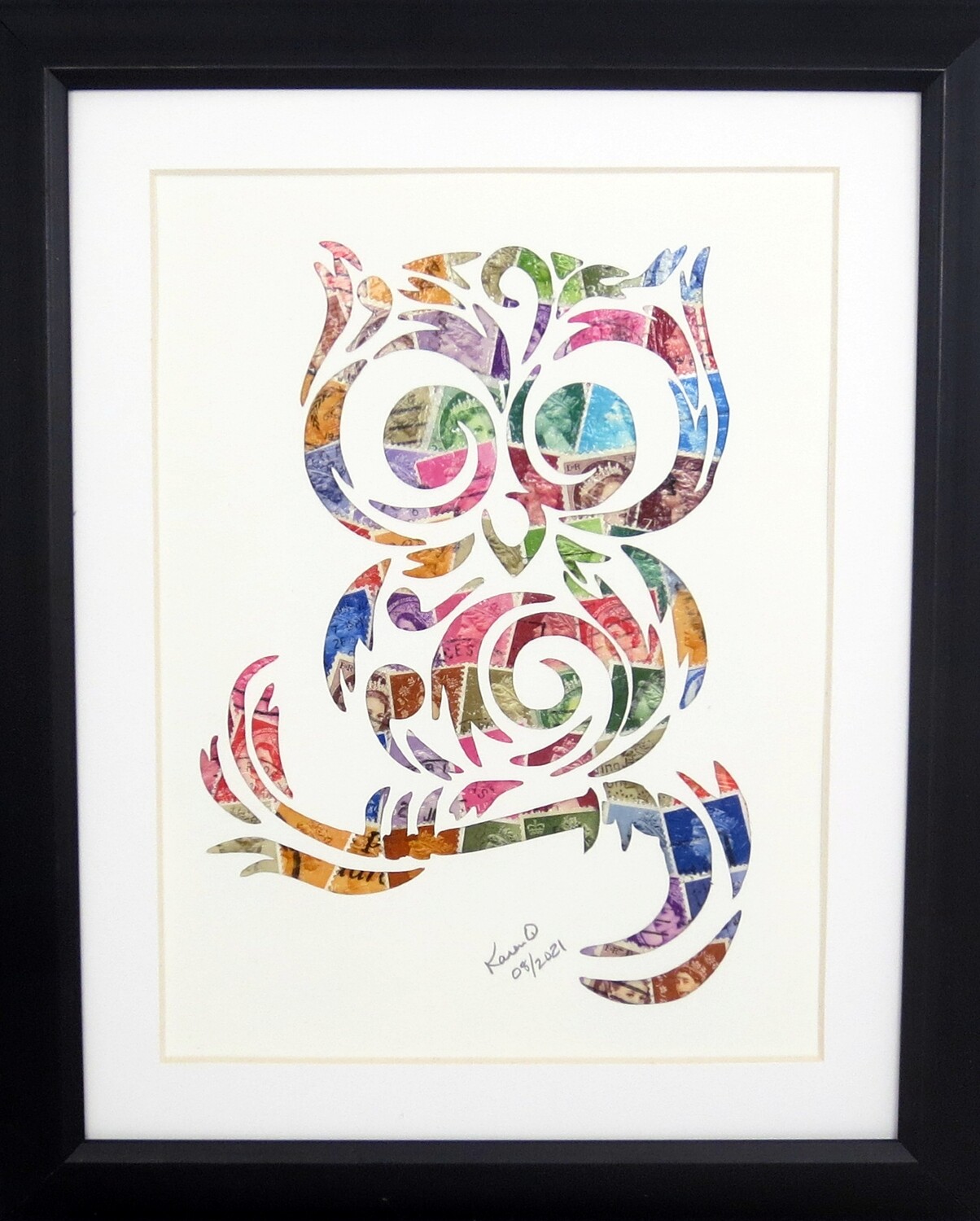 Vintage Postage Stamp Art - &quot;Owl&quot;