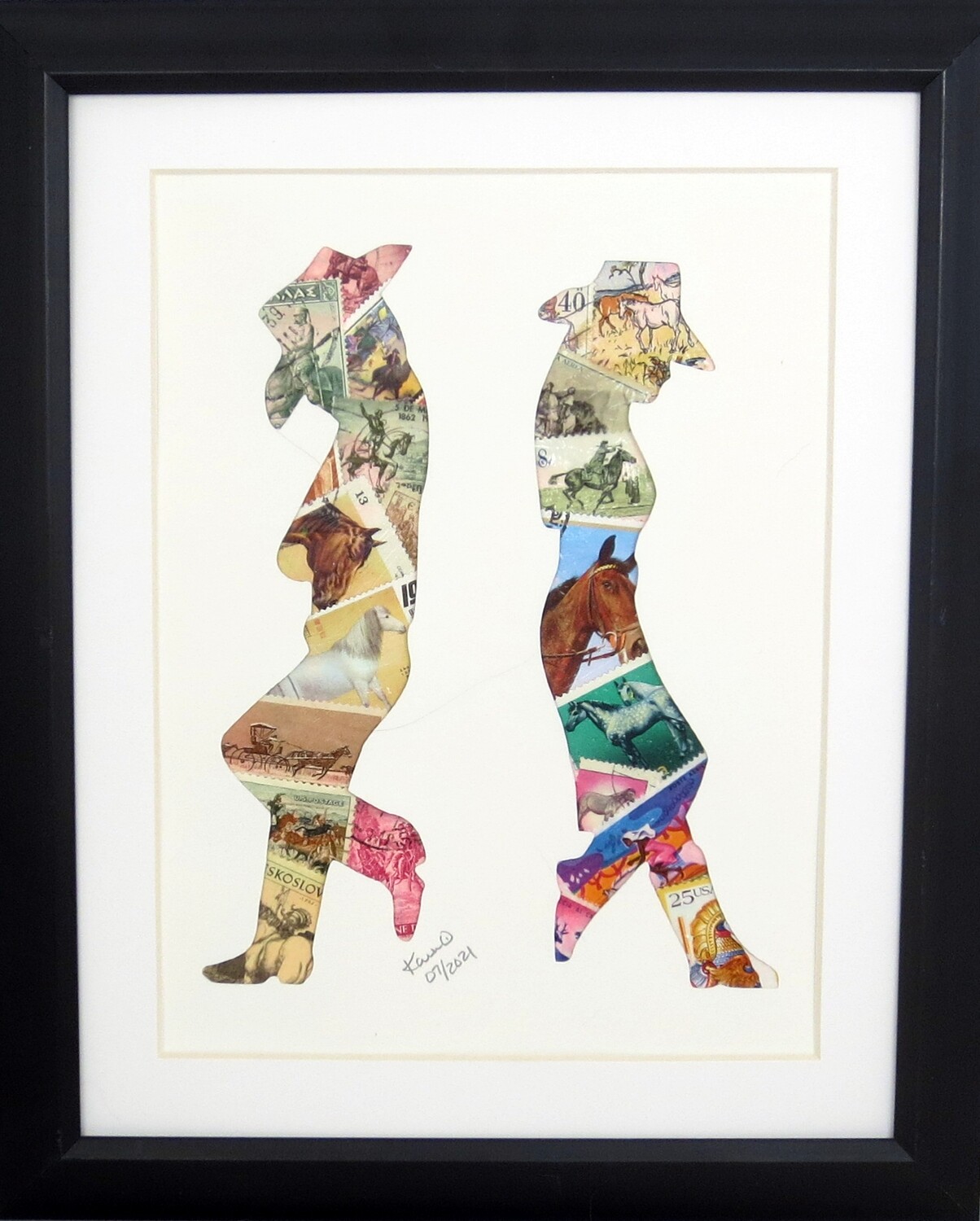 Vintage Postage Stamp Art - &quot;Cowboy/Cowgirl&quot;