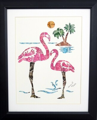 Vintage Postage Stamp Art - &quot;Flamingo&#39;s&quot;