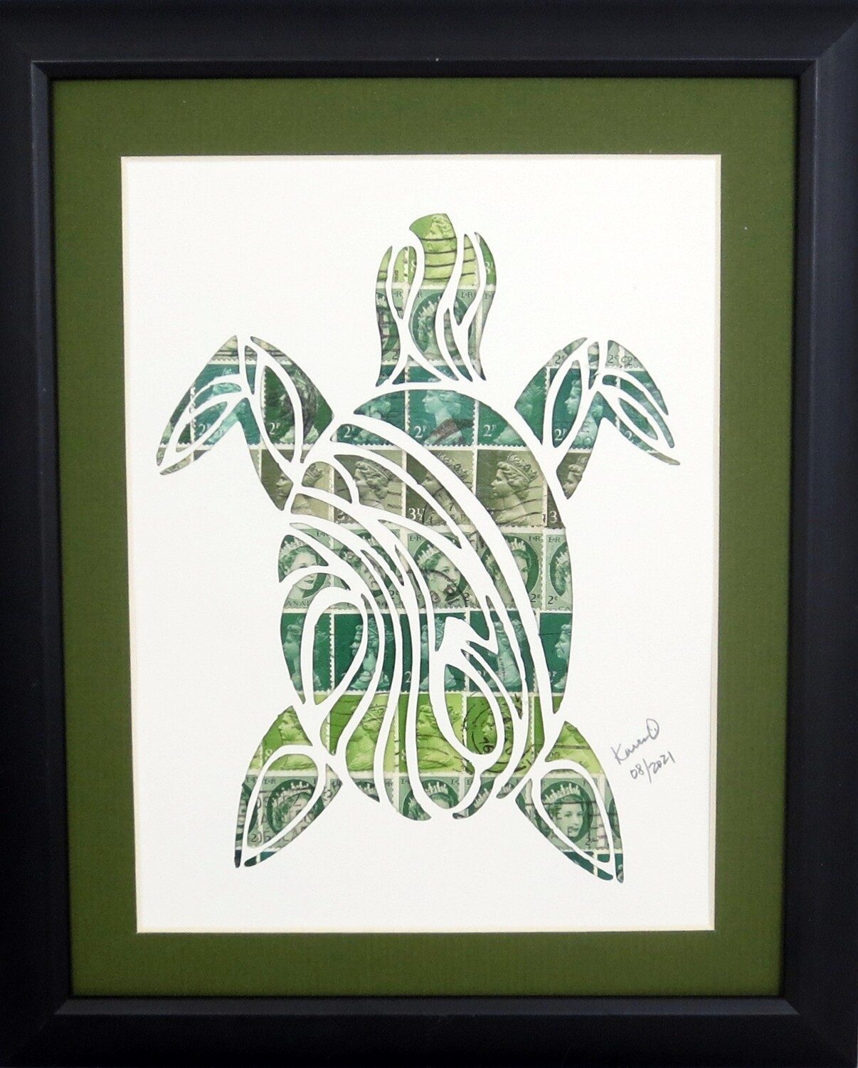 Vintage Postage Stamp Art - &quot;Sea Turtle&quot;
