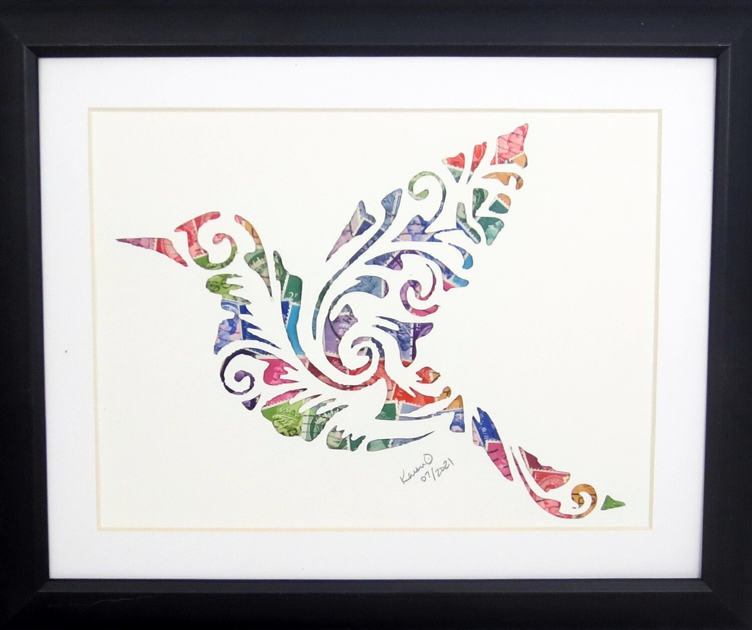 Vintage Postage Stamp Art - &quot;Humming Bird&quot;