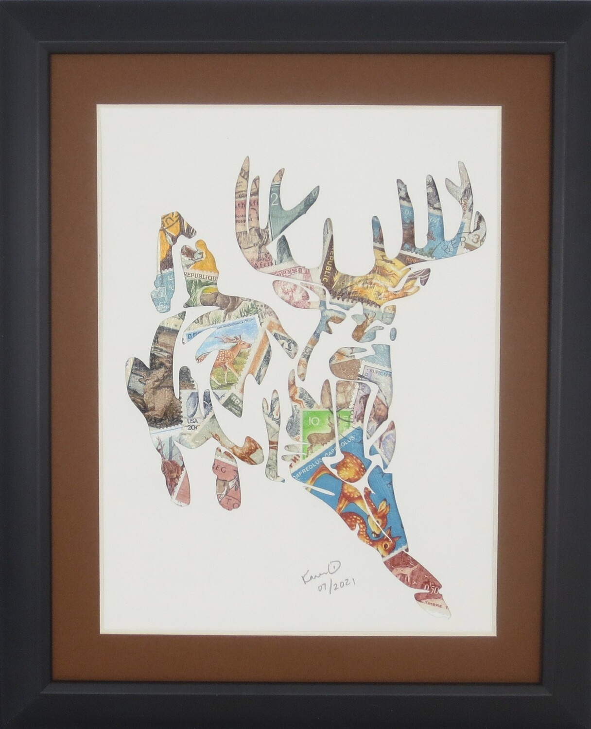 Vintage Postage Stamp Art - &quot;Deer-Buck&quot;