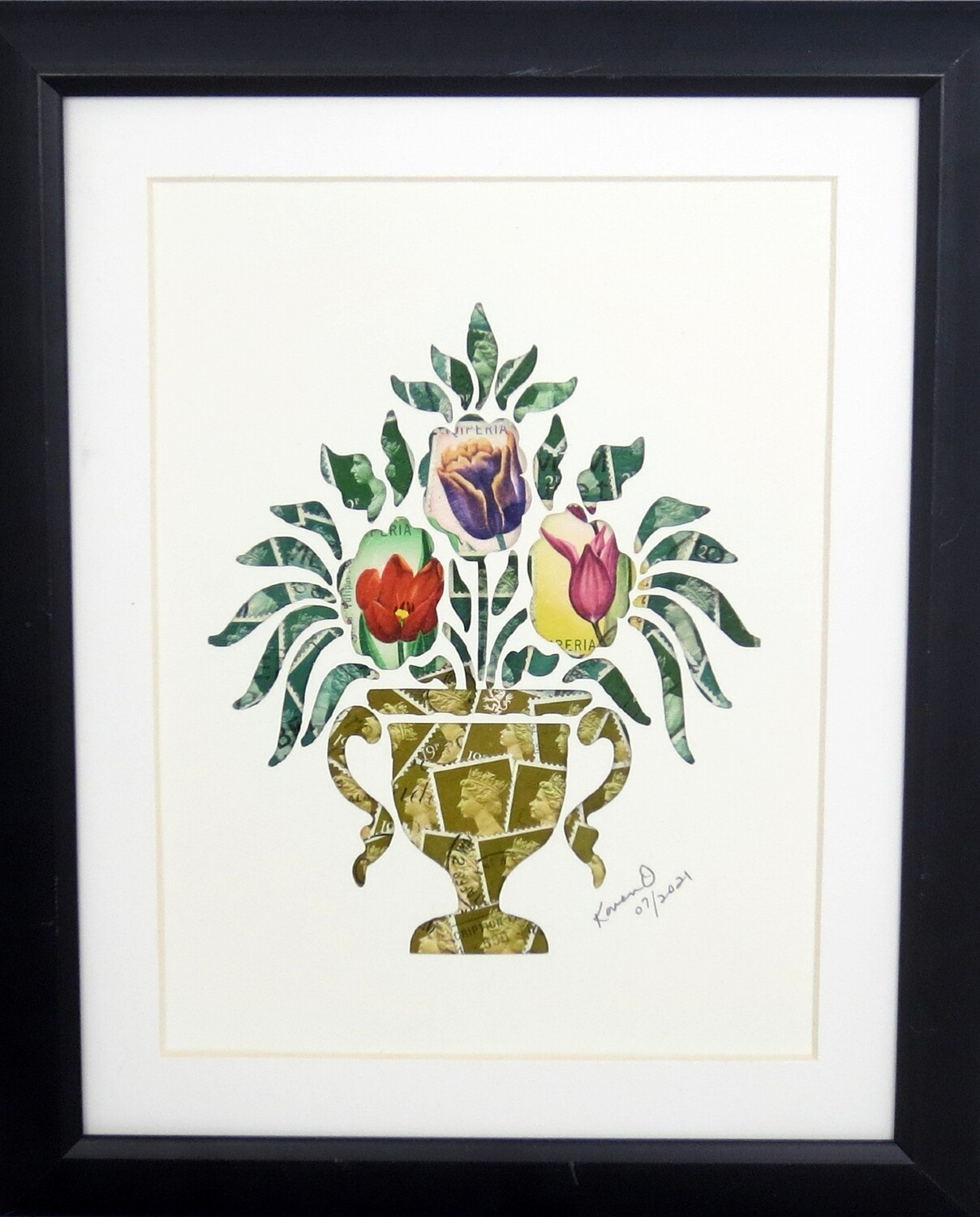 Vintage Postage Stamp Art - &quot;Bouquet of Flowers&quot;