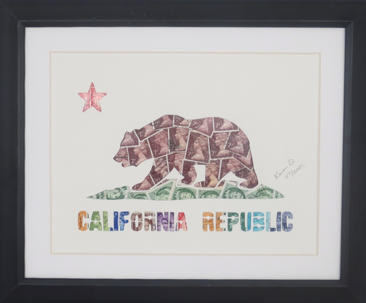 Vintage Postage Stamp Art - &quot;State of California Republic&quot;