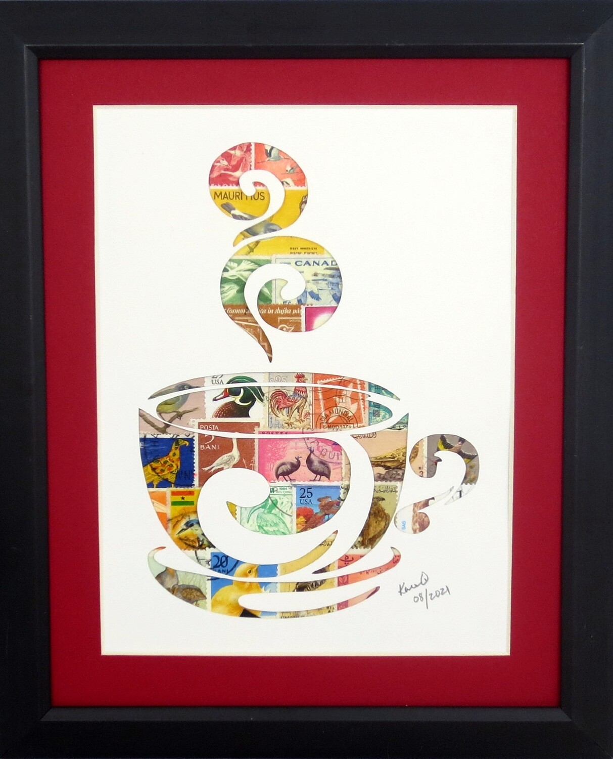 Vintage Postage Stamp Art - &quot;Coffee Cup&quot;