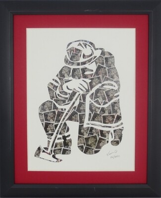 Vintage Postage Stamp Art - &quot;Fireman&quot;