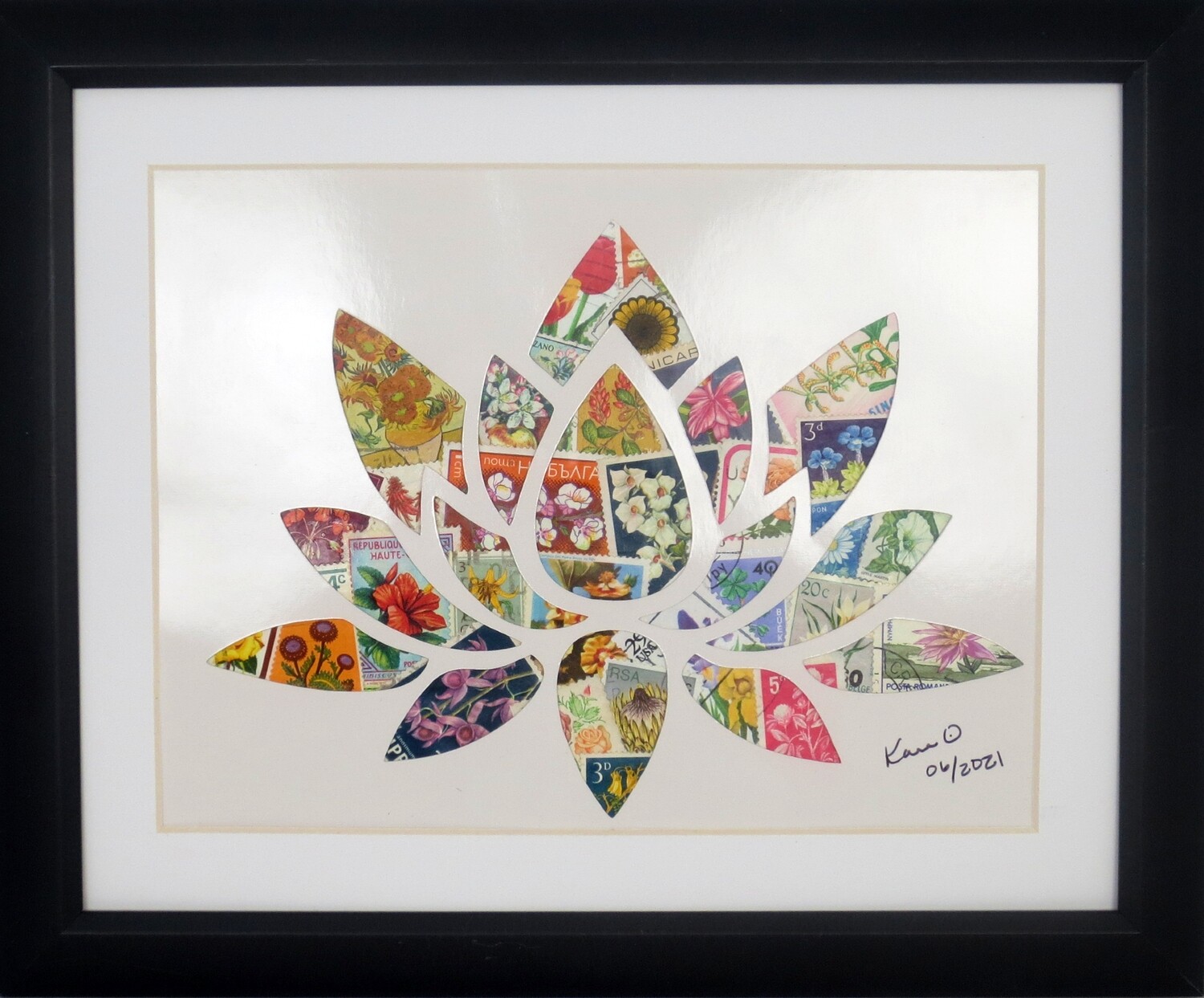 Vintage Postage Stamp Art - &quot;Lotus&quot;