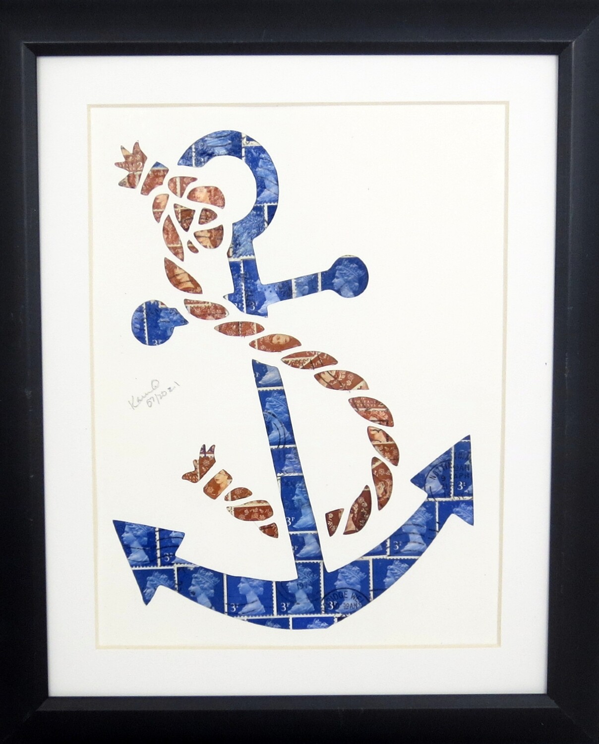 Vintage Postage Stamp Art - &quot;Anchor&quot;