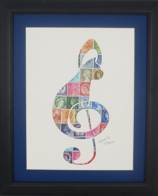 Vintage Postage Stamp Art - &quot;Musical Cat Note&quot;