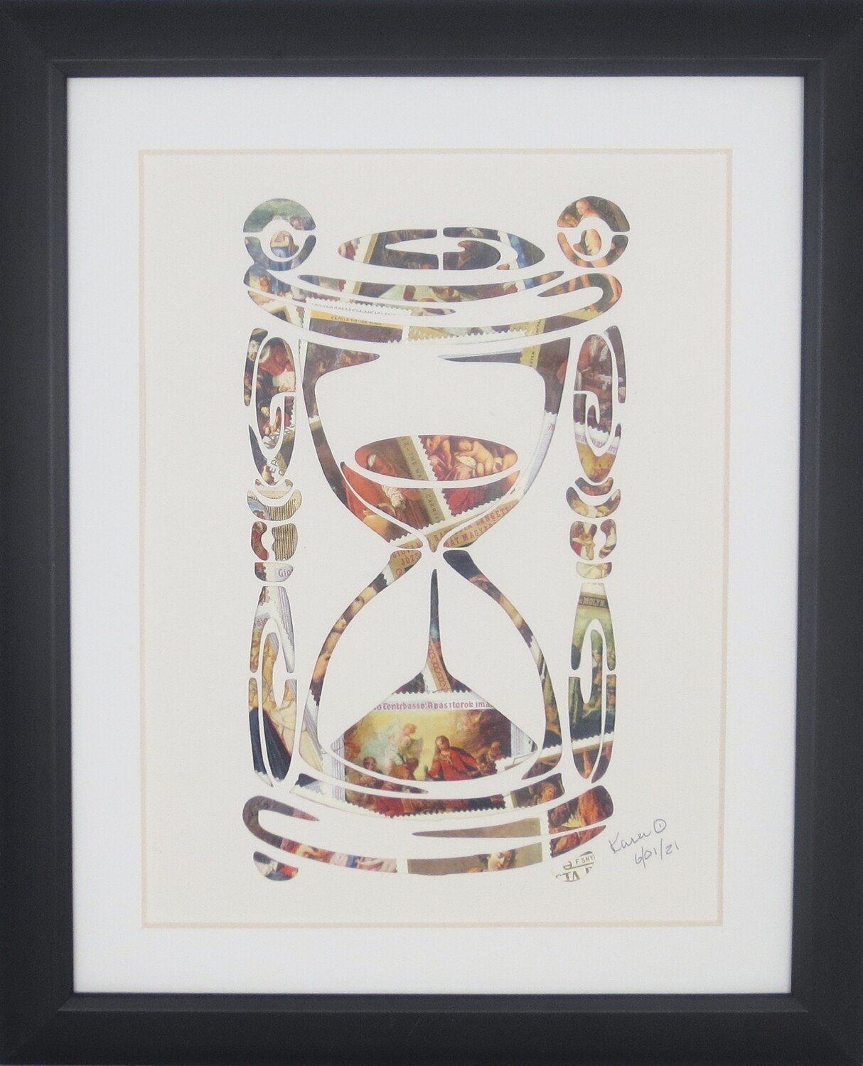 Vintage Postage Stamp Art - &quot;Hour Glass&quot;