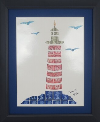 Vintage Postage Stamp Art - &quot;Lighthouse&quot;